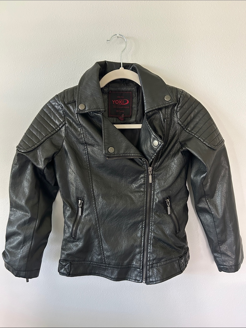 Yoki Kids Black Faux Leather Moto Biker Jacket Size L